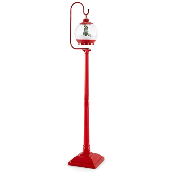 68 Inch Festive Musical Christmas Street Lamp Post with Snow Globe Lantern-Red {1}