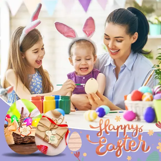 80PCS Wooden Easter Ornaments to Paint, 8 Styles DIY Blank Unfinished Wood Cutouts Ornament for Crafts Hanging Decorations, Egg Rabbit Bunny Butterfly Flower Hen Happy Easter {4}