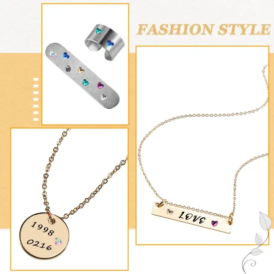 DIY Metal Stamping Kit Crystals Setter Stamping Punches Kit 2600 Pieces Multi Colored Flatback Rhinestones Heart Metal Hand Stamp 5 Pieces Circle Jewelry Design Stamps Jewelry for DIY Crafts, 6 Size {4}