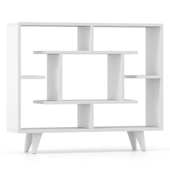Geometric Bookcase with Anti-Tipping Kit and Storage Shelving Unit White {7}
