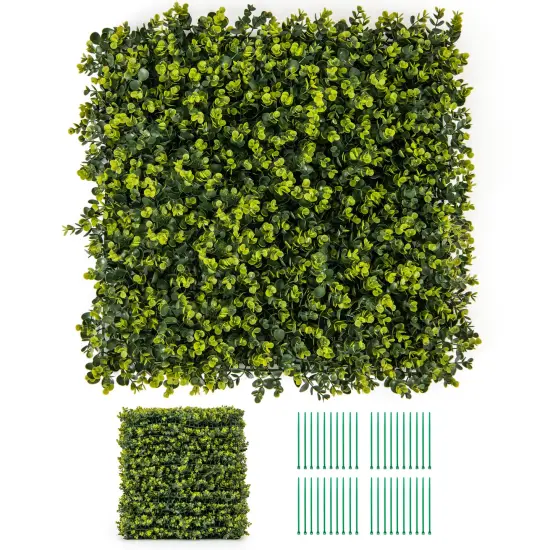 2 Pack 32 Sq.Ft Faux Eucalyptus Hedge Panels 3" Thick Green Wall for Indoor Outdoor Decor {4}