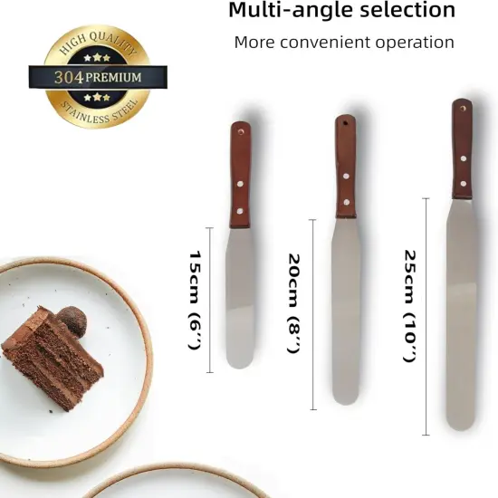 Straight Icing Spatula Stainless Steel Baking Set of 6", 8" & 10" Wooden Handle {2}