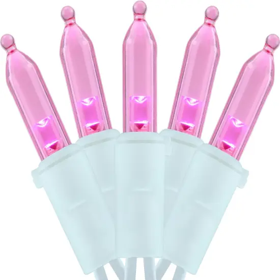 200 Count Pink LED Christmas Lights, 66 Feet White Wire UL Certified Commercial Grade Holiday String Light Set (Pink) {1}