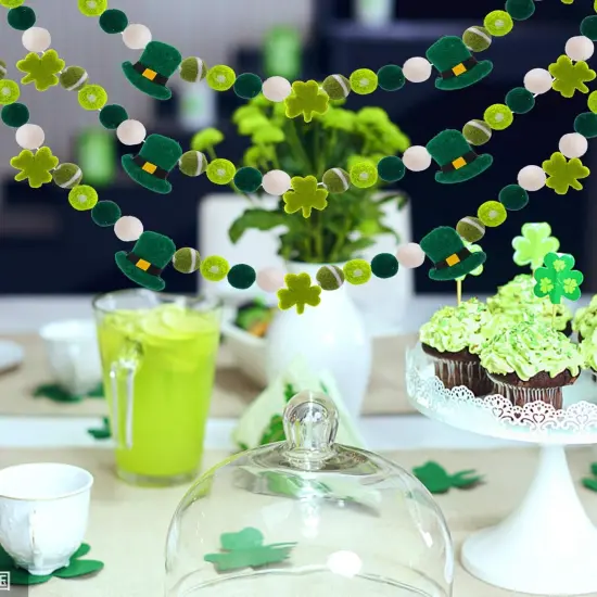 3 Pack St. Patrick's Day Felt Garlands - 6.6 Feet Pom Pom Felt Ball Shamrock Leprechaun Hat Hanging Banners {2}