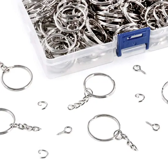 450Pcs 1" 25mm Sliver Key Chain Rings Kit, Including 150Pcs Keychain Rings with Chain and 150Pcs Jump Ring with 150Pcs Screw Eye Pins Bulk for Jewelry Findings Making (Sliver) {2}