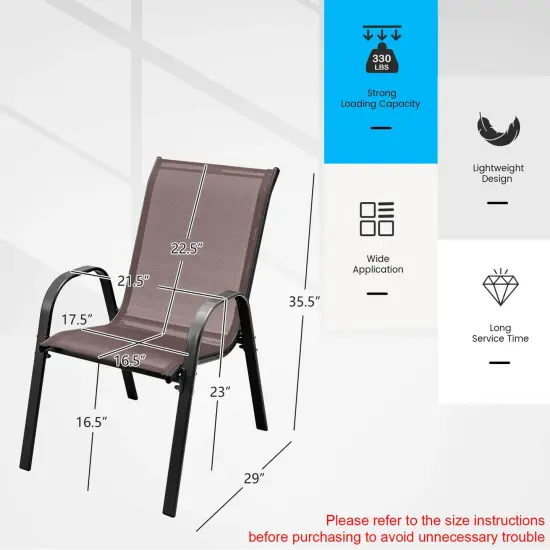 Costway Set of 4 Patio Dining Chairs Stackable Armrest Space Saving Garden Brown/Grey {3}