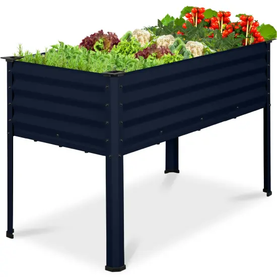 Best Choice Products 48x24x30in Elevated Galvanized Metal Garden Bed w/ Corner Protectors Navy Blue {1}