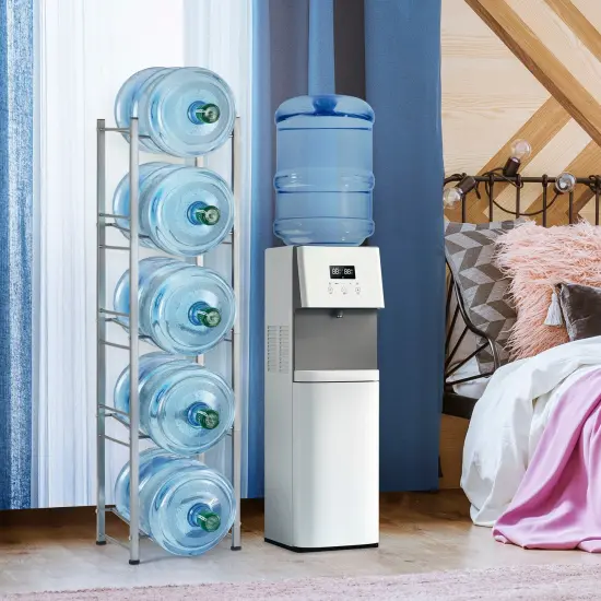 Silver 5 Gallon Water Jug Rack, 5-Tier Water Bottle Holder Storage Rack, Water Jug Organizer for Kitchen, Office, Garage {5}