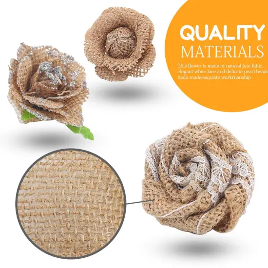 VGOODALL 32 PCS Natural Burlap Flowers Set, Burlap Bows and Scrapbook Embellishments for Wedding Party Decor Home, Embellishments for Crafts {6}