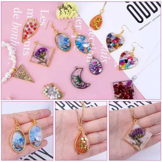 Shynek 60Pcs Hollow Frame Pendants Resin Craft Bezels Jewelry Molds for Resin Casting, Necklaces Earrings Making Supplies {6}