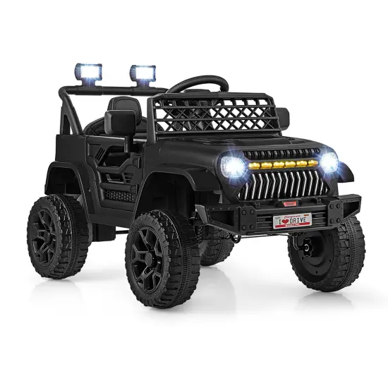 12V Ride-On Truck Car for Kids with Parental Remote, Music Player, and LED Lights Black {1}