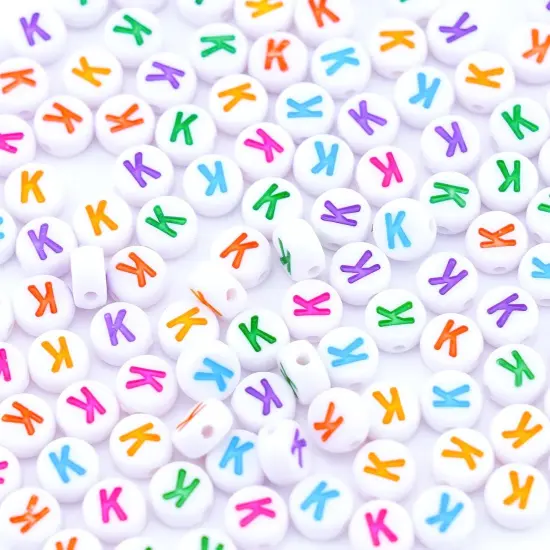 300Pcs Round Letter Beads K 4X7mm Single Small Letter Beads for Friendship Bracelets Making {2}