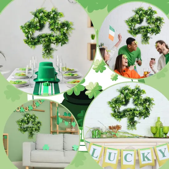 St Patricks Day Wreath for Front Door St Patricks Day Decorations 17 Inches Artificial Lucky Shamrock Door Wreath {5}