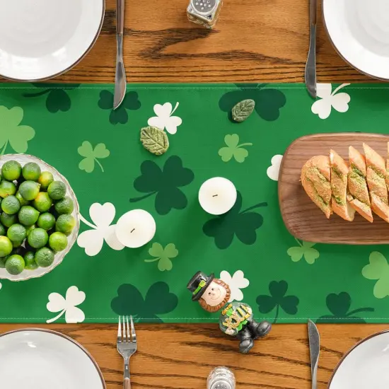 Green Shamrock St. Patrick's Day Table Runner, Seasonal Spring Kitchen Dining Table Decoration for Home Party Decor 13x72 Inch {4}