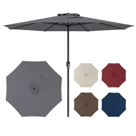 12 Feet Patio Umbrella, Fabric, Crank Handle, 8 Sturdy Ribs, Outdoor Shade for Garden & Deck Grey {4}