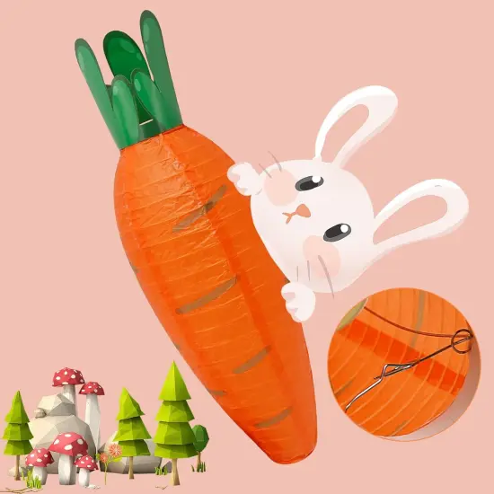 5 PCS Lanterns, Easter Carrot-shaped Paper Lanterns, Cartoon Paper Lantern, for Party, Classroom, Birthday, Home Decoration, for Easter Decoration {5}