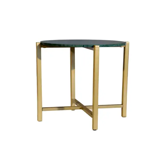 Green Marble Side Table With Golden Metal Frame-21" Height {2}