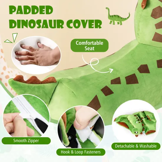 Green Plastic 6V Kids Ride-On Dinosaur with Foot Pedal, Padded Seat, and Music {6}