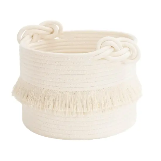 Small Woven Storage Baskets Cotton Rope Decorative Hamper for Diaper, Blankets, Magazine and Keys, Cute Tassel Nursery Decor - Home Storage Container &ndash; 9.5'' x 7'' Off-white {5}