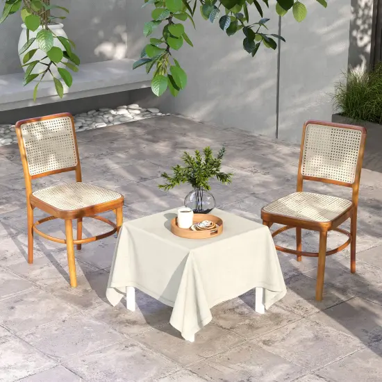 Set of 2 Dining Chairs Rattan with Teak Wood Structure and Footrests {5}
