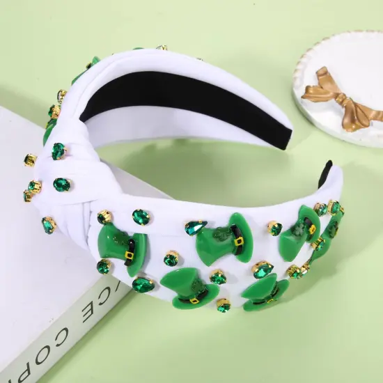 St.Patrick's Day Headband for Women Green Irish Top Hat Headband Crystal Embellished Knotted Headband Green Day Party Costume Headwear Accessories Gifts (Top Hat) {4}