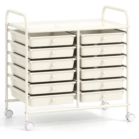 12 Removable Drawers Rolling Storage Cart with 4 Universal Wheels and Metal Frame Transparent {7}