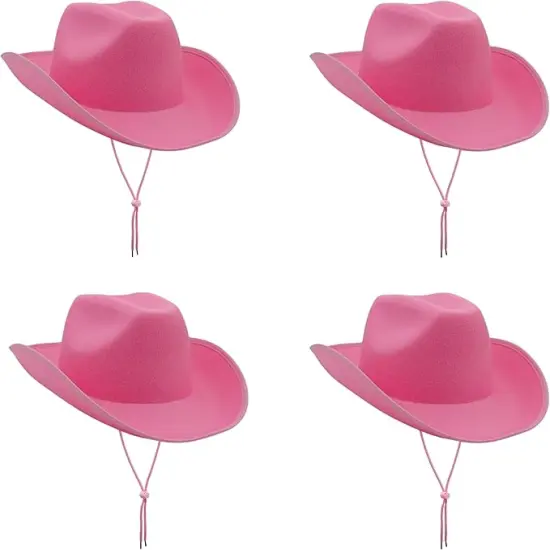 4E&rsquo;s Novelty 4 Pack Pink Cowgirl Hat - Felt Cowboy Hats w/ Chin Strap - Western Theme Party, Kids Size {1}