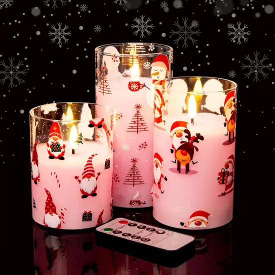 Elegant Glass Flameless LED Candles &ndash; Set of 3 Flickering Battery-Powered Pillar Candles with Remote {7}
