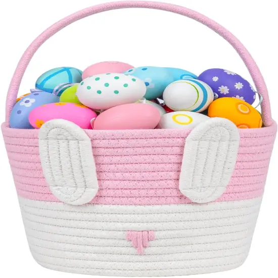 Easter Basket,Easter Basket for Kids Girls,Infant,Toddler,Baby First Easter Basket,Easter Gift Basket Empty,Easter Egg Hunt Basket for Children,Easter Bunny Pink Basket 9.05 x 7.08 x 7.08 {1}