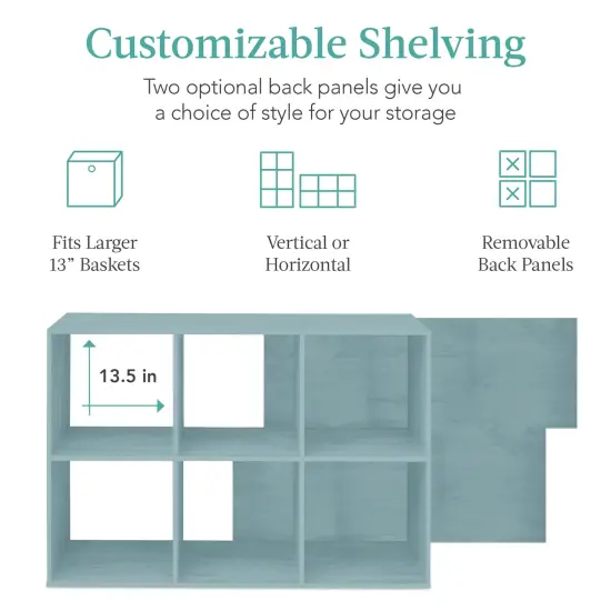 Best Choice Products 6-Cube Bookshelf, 13.5in Display Storage System, Organizer w/ Removable Back Panels Light Blue {3}