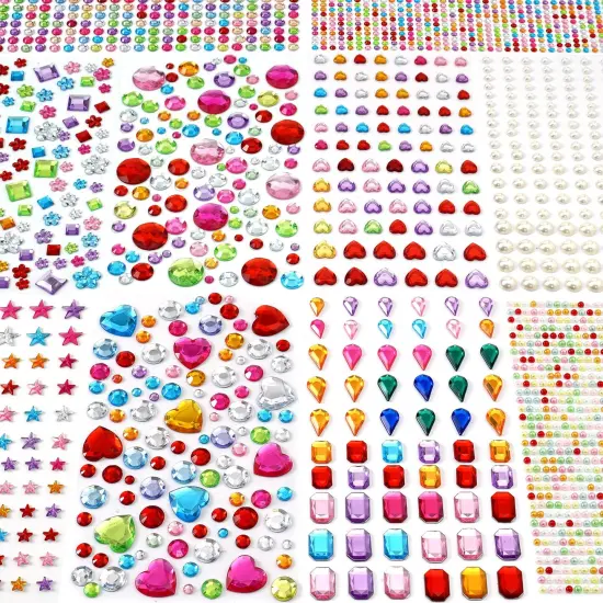 2774pcs Gem Stickers Jewels for Crafts - Self Adhesive Rhinestone Jewel Stickers, Stick on Gems Rhinestones for Crafts, Acrylic Bling Heart Stickers, Craft Supplies for Kids {1}