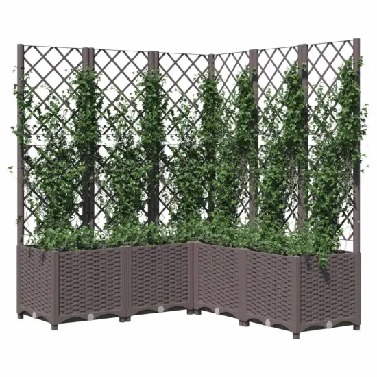 vidaXL Garden Planter with Trellis Brown 47.2x47.2x53.5 PP {3}