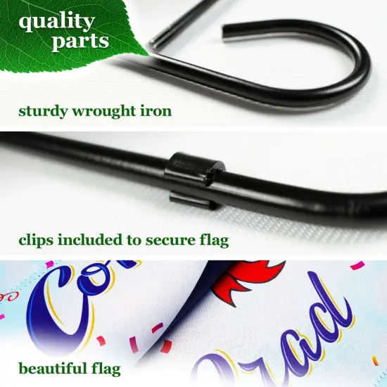 G128 Combo Pack: Garden Flag Stand 36x16IN & Garden Flag Happy Graduation Congrats Cap Printed 12x18IN Double Sided {4}