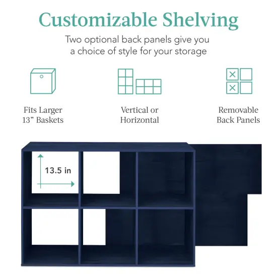 Best Choice Products 6-Cube Bookshelf, 13.5in Display Storage System, Organizer w/ Removable Back Panels Navy {3}