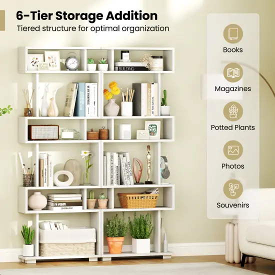 6-Tier Bookcase with Anti-Tipping Kit White {6}