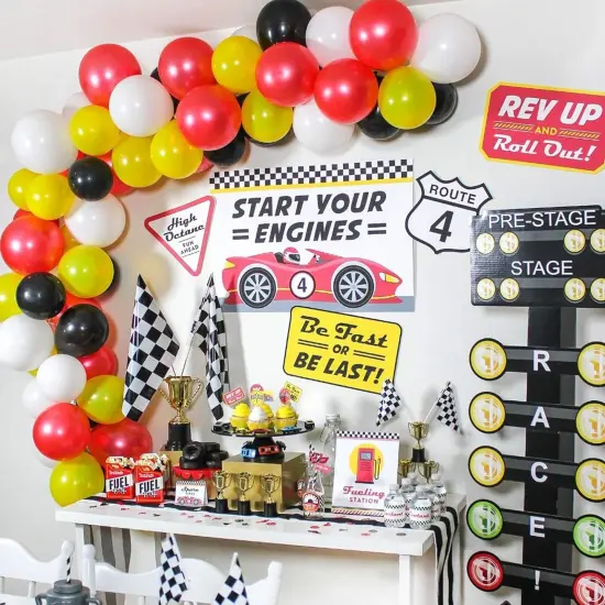 4E's Novelty 24 Race Car Popcorn Boxes w/ 24 Checkered Flags - Car Themed Party Decorations & Supplies {5}