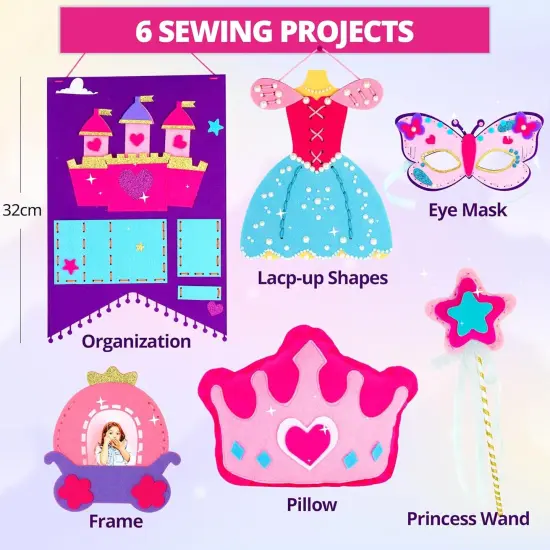 My First Princess Kids Sewing Kit, Beginner Arts and Crafts, Princess Sewing Kit for Kids, 6 Dreamy DIY Projects with Princess Lacing Dress, Butterfly Eye Mask, Instructions & Felt for Learn Sewing {2}