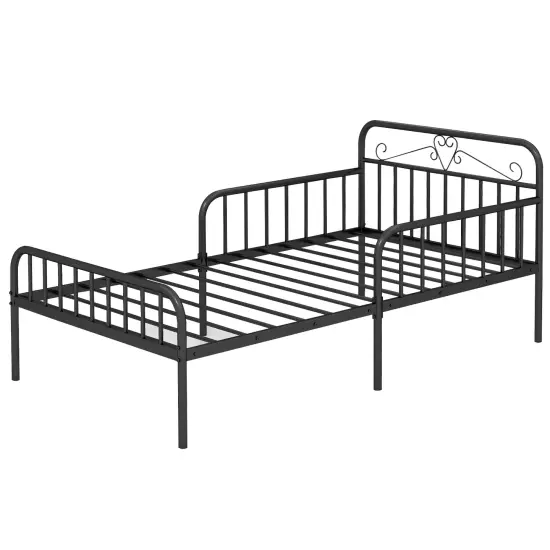 Twin Size Metal Bed Frame with Headboard Included Safety Side Guardrails White {9}