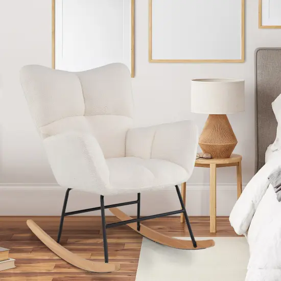 Nursery Rocking Chair with Comfy Backrest and Armrest-Beige {3}