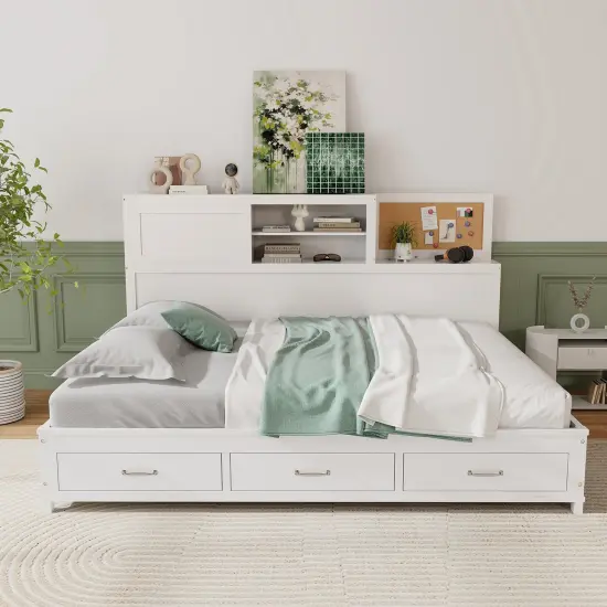 Twin Size Wooden Daybed with 3 Drawers with Storage Shelves {2}