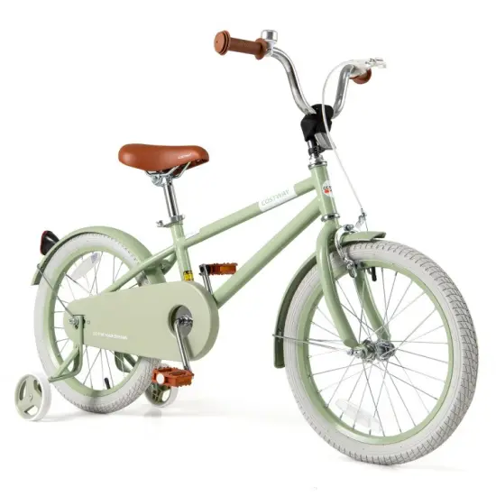 Green Steel 12/14/16/18 Inch Kids Bike with Adjustable Handlebar & Saddle {1}