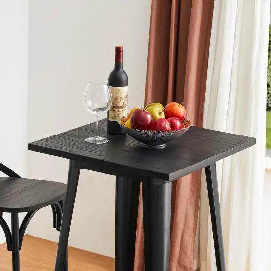 42.50"H Steel Bar Table with Square Elm Wood Top Black {4}