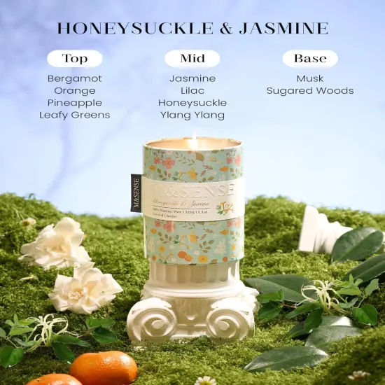 Honeysuckle Jasmine Scented Soy Candle, Spring Floral Aromatherapy Gift for Stress Relief, 60-Hour Burn Time Long-Lasting Fragrance, 11.3oz Relaxing Jar Candle for Mom {2}
