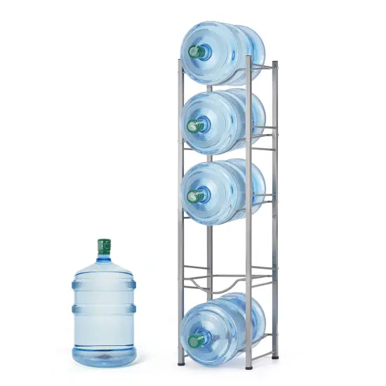 Silver 5 Gallon Water Jug Rack, 5-Tier Water Bottle Holder Storage Rack, Water Jug Organizer for Kitchen, Office, Garage {1}