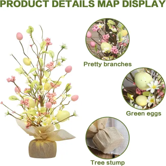 Easter Decorations, 18 Inch Pre-Lit Easter Egg Tree Tabletop Decor with Delicate Ornaments {3}