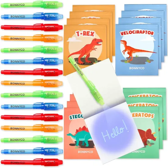 Invisible Ink Pen and Notebook Pack of 16 Dinosaur Party Favors for Kids | Spy Pen Dinosaur Birthday Party Supplies, Prizes for Kids | Magic Pen Birthday Party Favors, Prizes for Students {1}