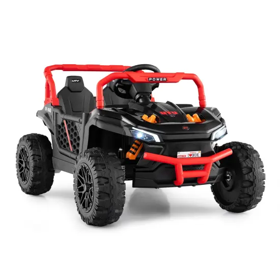Red 12V Ride-On Truck Off-Road UTV for Kids with Parental Remote & LED Lights Black {4}
