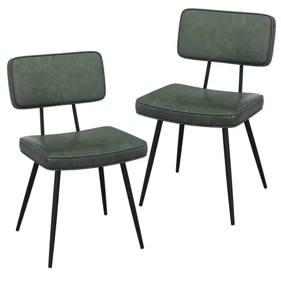 Set of 2 Dining Chairs with Padded Backrest and Seat Comfortable and Stylish Seating Dark Green {1}