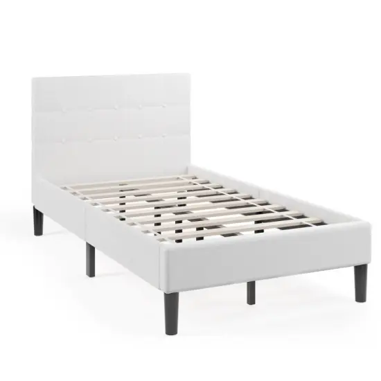 Button Tufted Twin Upholstered Bed Frame with Padded Headboard Grey {8}