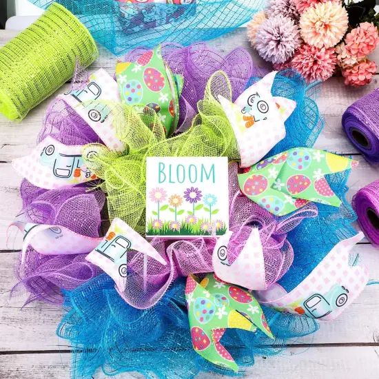 4 Rolls Mesh Ribbons 30 Feet Each Roll Metallic Foil Mesh Ribbon for Home Door Wreath Decoration DIY Crafts Making Supplies(Pink, Grass Green, Sky Blue, Purple,6 Inches) {4}